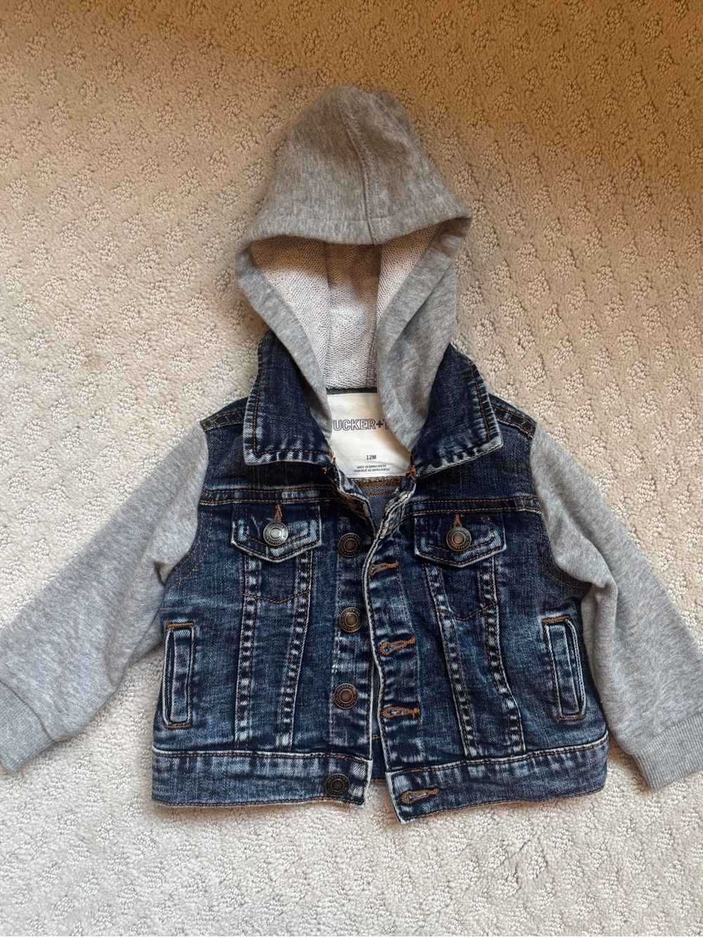 Tucker + Tate Blue Denim Jacket with Gray Hood & Sleeves